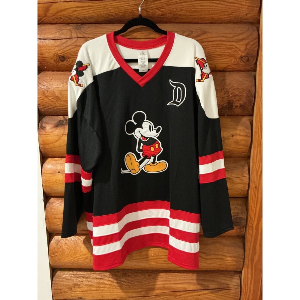 Disney Parks Mickey Mouse Hockey Jersey Black Red White XXL 28 Authentic NWT